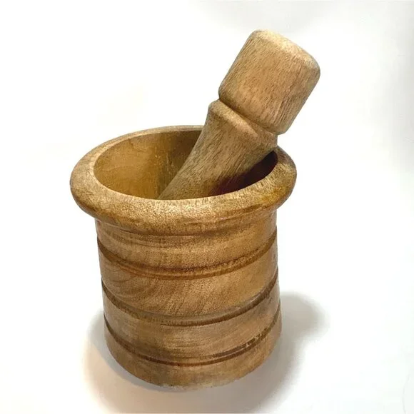Wooden Mortar & Pestle Set For Grinding & Crushing Herbs Spices & Garlic - Picture 1 of 4